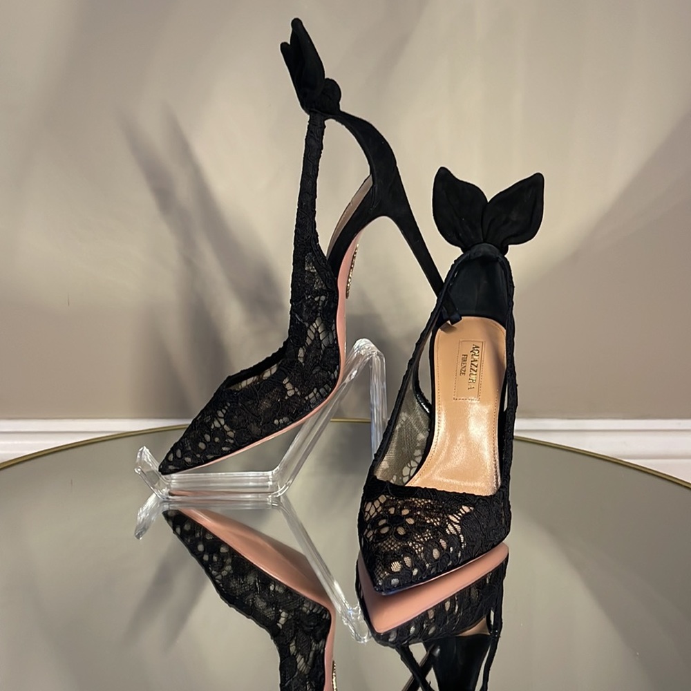 Aquazzura Deneuve 105 Bow Tie lace suede pump sz 36 - Picture 13 of 15